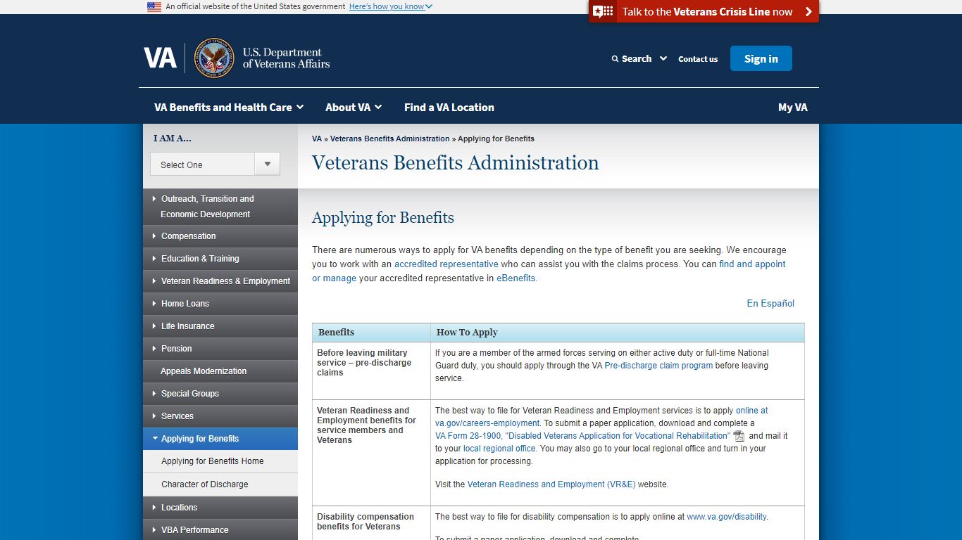 Applying for Benefits - Veterans Benefits Administration